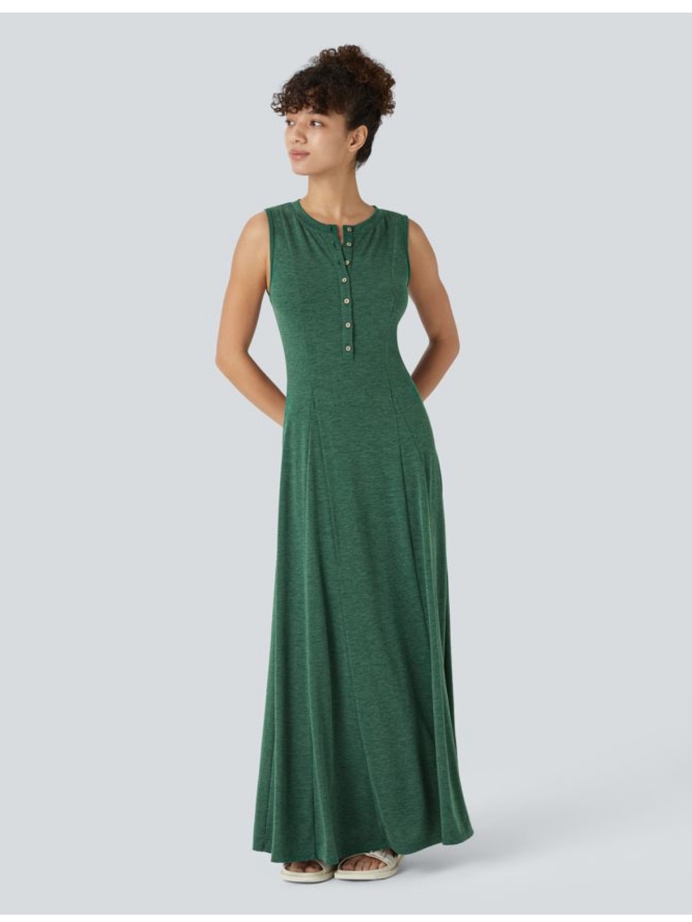 NWT halara Round Neck Sleeveless Flare Maxi Casual Dres SIZE L